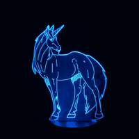 Lampe 3D LED Animal Licorne effet holographique fond noir