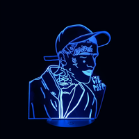 Lampe 3D LED Pop Culture Lil Peep effet holographique fond noir