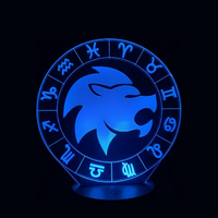 Lampe 3D LED Signe Astrologique Lion effet holographique fond noir