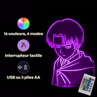 Attack on Titan Levi Ackerman Lamp, specifications: remote control, 16 colours, USB or battery powered