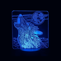 Lampe 3D LED Animal Loup effet holographique fond noir