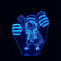 Lampe 3D LED One Piece Luffy Chibi effet holographique fond noir