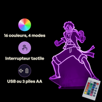Caractéristiques lampe 3D LED One Piece Luffy Combat télécommande 16 couleurs USB ou piles