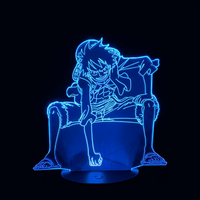 Lampe 3D LED One Piece Luffy en Colère effet holographique fond noir