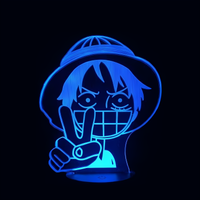 Lampe 3D LED One Piece Luffy effet holographique fond noir