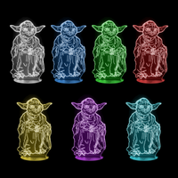 Lampe 3D Star Wars Maître Yoda 7 couleurs LED rouge vert bleu violet jaune cyan blanc