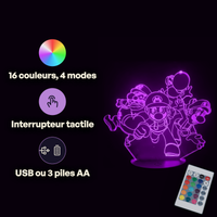 Caractéristiques lampe 3D LED Nintendo Mario et ses amis télécommande 16 couleurs USB ou piles