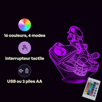 Caractéristiques lampe 3D LED Nintendo Mario Kart télécommande 16 couleurs USB ou piles
