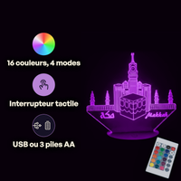 Caractéristiques lampe 3D LED Religieuse Mecque télécommande 16 couleurs USB ou piles