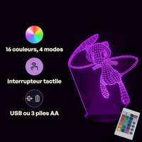 Caractéristiques lampe 3D LED Pokémon Mew télécommande 16 couleurs USB ou piles