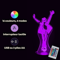 Caractéristiques lampe 3D LED Pop Culture Michael Jackson télécommande 16 couleurs USB ou piles