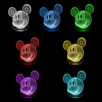 Lampe 3D Mickey The Mouse 7 couleurs LED rouge vert bleu violet jaune cyan blanc