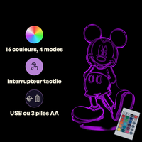 Caractéristiques lampe 3D LED Mickey Vintage Mickey télécommande 16 couleurs USB ou piles