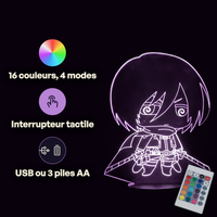 Attack on Titan Mikasa Ackerman Lamp, specifications: remote control, 16 colours, USB or battery powered