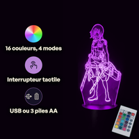 Attack on Titan Mikasa Lamp, specifications: remote control, 16 colours, USB or battery powered
