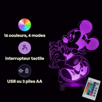 Caractéristiques lampe 3D LED Mickey Minnie télécommande 16 couleurs USB ou piles