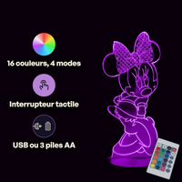 Caractéristiques lampe 3D LED Mickey Minnie Mouse télécommande 16 couleurs USB ou piles