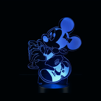 Lampe 3D LED Mickey Minnie effet holographique fond noir