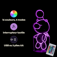 Caractéristiques lampe 3D LED Final Fantasy Mog FF télécommande 16 couleurs USB ou piles