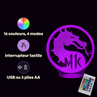 Caractéristiques lampe 3D LED Jeu Vidéo Mortal Kombat Logo télécommande 16 couleurs USB ou piles