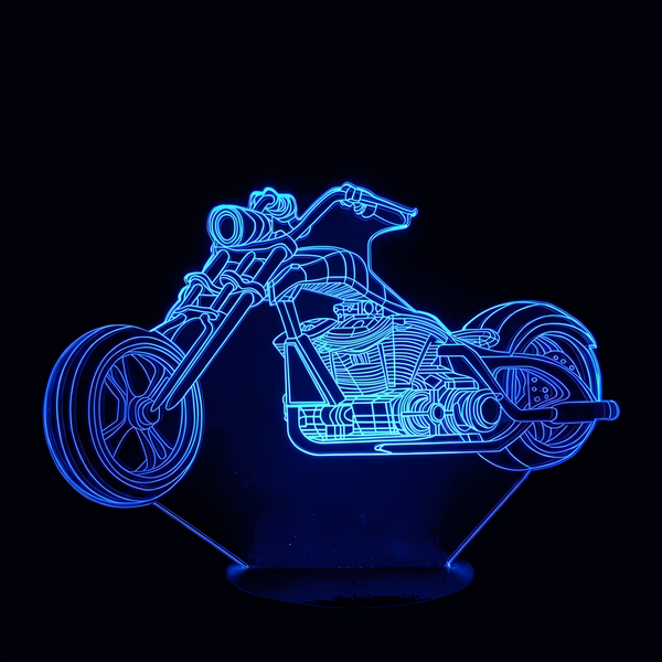 Lampe 3D LED Moto Harley Davidson Chopper effet holographique fond noir