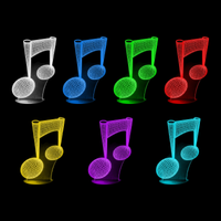 Lampe 3D Musique Note de Musique 7 couleurs LED rouge vert bleu violet jaune cyan blanc