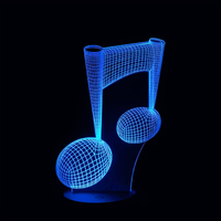Lampe 3D LED Musique Note de Musique effet holographique fond noir