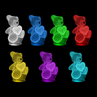 Lampe 3D Ourson Nounours Amoureux 7 couleurs LED rouge vert bleu violet jaune cyan blanc