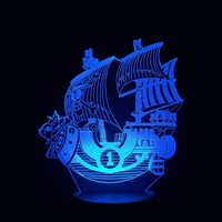 Lampe 3D LED One Piece Thousand Sunny effet holographique fond noir