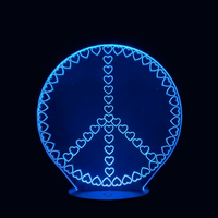 Lampe 3D LED Coeur Peace and Love effet holographique fond noir