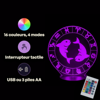 Astrological Sign Pisces Lamp, specifications: remote control, 16 colours, USB or battery powered
