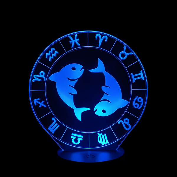 Lampe 3D LED Signe Astrologique Poissons effet holographique fond noir