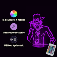 Caractéristiques lampe 3D LED One Piece Portgas D. Ace télécommande 16 couleurs USB ou piles