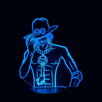 Lampe 3D LED One Piece Portgas D. Ace effet holographique fond noir