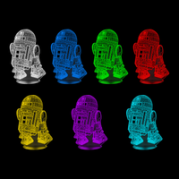 Lampe 3D Star Wars R2-D2 7 couleurs LED rouge vert bleu violet jaune cyan blanc