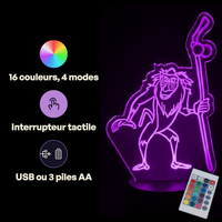 Caractéristiques lampe 3D LED Roi Lion Rafiki télécommande 16 couleurs USB ou piles