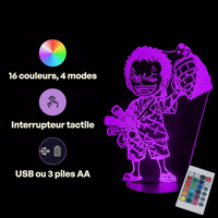 Caractéristiques lampe 3D LED One Piece Roronoa Zoro Chibi télécommande 16 couleurs USB ou piles