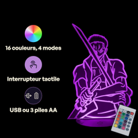 Caractéristiques lampe 3D LED One Piece Roronoa Zoro Sabre télécommande 16 couleurs USB ou piles