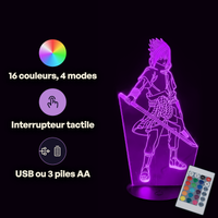 Caractéristiques lampe 3D LED Naruto Sabre Sasuke télécommande 16 couleurs USB ou piles