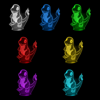 Lampe 3D Pokémon Salamèche 7 couleurs LED rouge vert bleu violet jaune cyan blanc