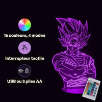Dragon Ball Z Goku Lamp, specifications: remote control, 16 colours, USB or battery powered