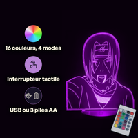 Caractéristiques lampe 3D LED Naruto Sasuke vs Itachi télécommande 16 couleurs USB ou piles