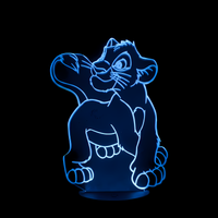 Lampe 3D LED Roi Lion Simba Petit effet holographique fond noir
