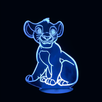 Lampe 3D LED Roi Lion Simba Assis effet holographique fond noir