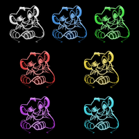 Lampe 3D Roi Lion Simba 7 couleurs LED rouge vert bleu violet jaune cyan blanc