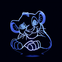 Lampe 3D LED Roi Lion Simba effet holographique fond noir