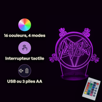 Caractéristiques lampe 3D LED Musique Slayer télécommande 16 couleurs USB ou piles