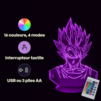 Dragon Ball Z Son Goku Super Saiyan Lamp, specifications: remote control, 16 colours, USB or battery powered