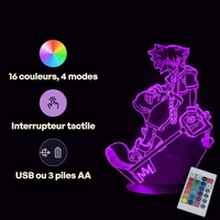 Caractéristiques lampe 3D LED Kingdom Hearts Sora télécommande 16 couleurs USB ou piles