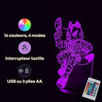 Caractéristiques lampe 3D LED Nintendo Starfox télécommande 16 couleurs USB ou piles